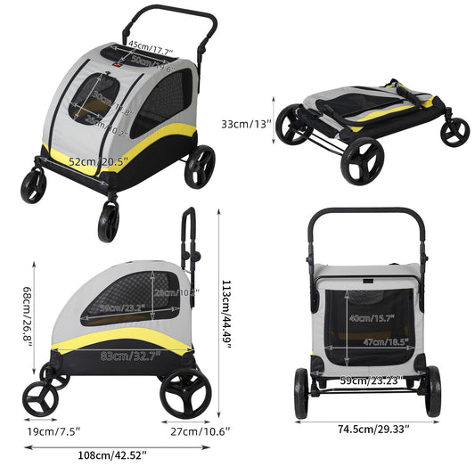 Foldable Four Wheel Pet Stroller Breathable Metal Dog Jogger