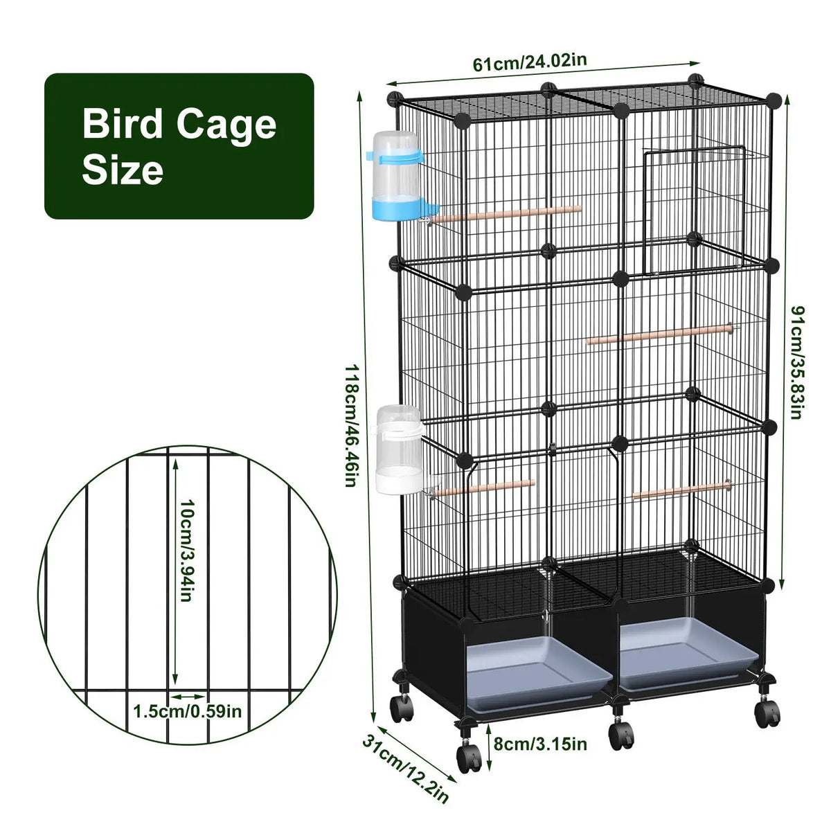 Indoor Bird Cage For Small Pets With Multiple Wood Perches