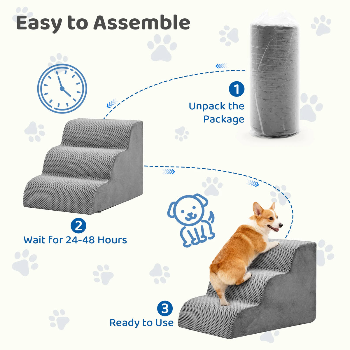 JHK Curved Design High Density Foam Dog Stairs Ramp