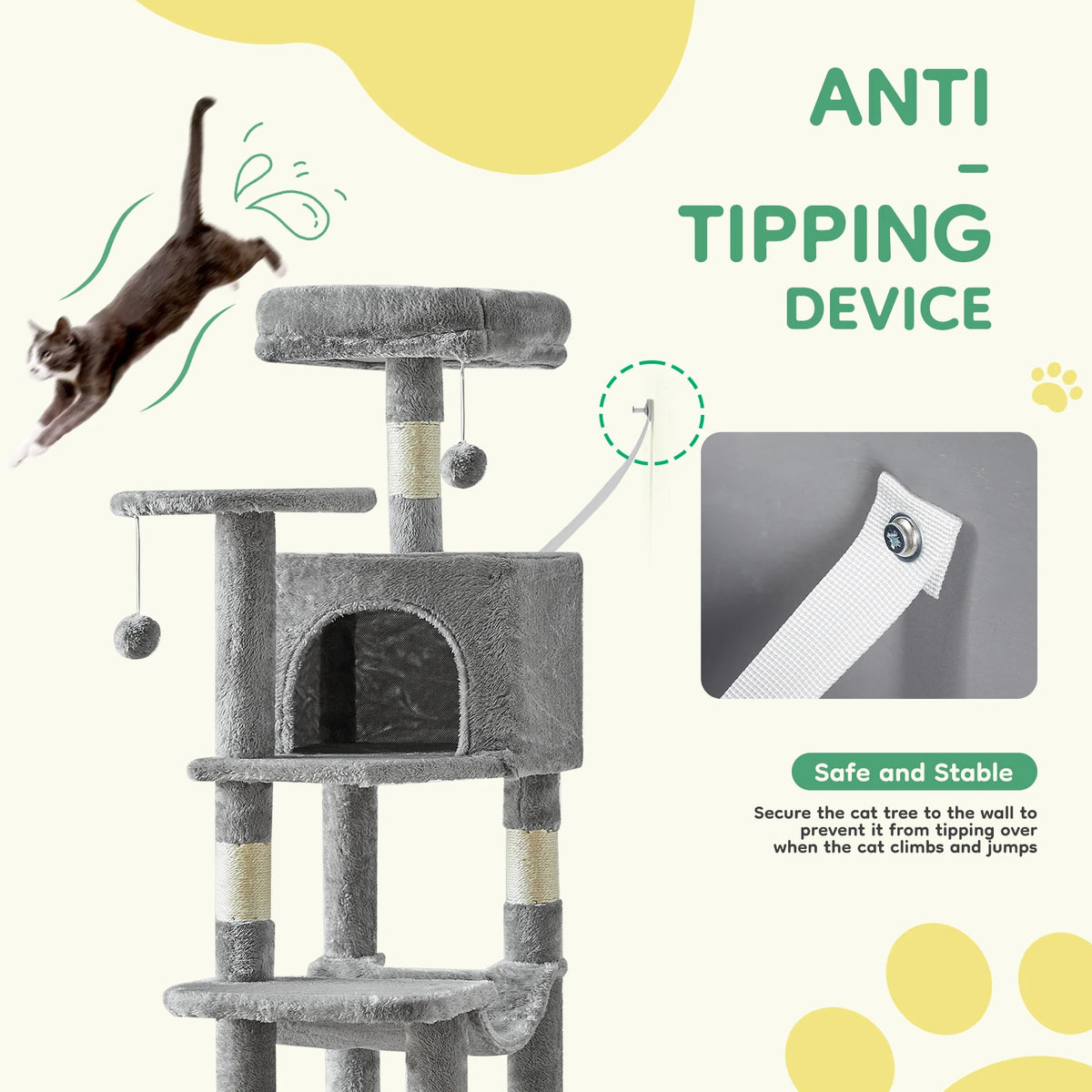 JHK Multi-Cat Cat Tree Climbing Tower With Sisal Posts