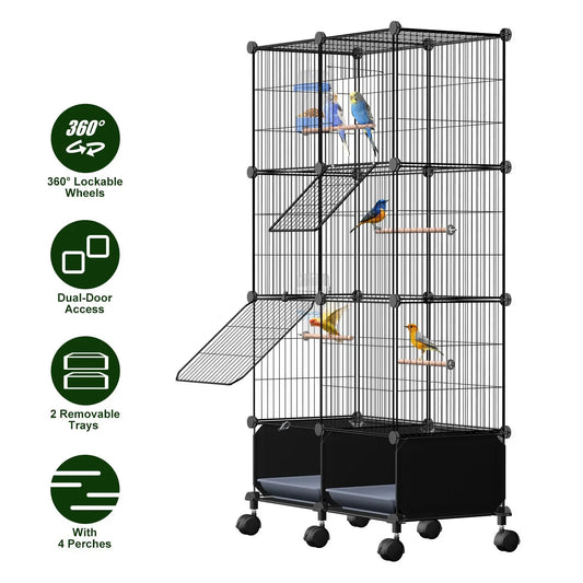 Indoor Bird Cage For Small Pets With Multiple Wood Perches