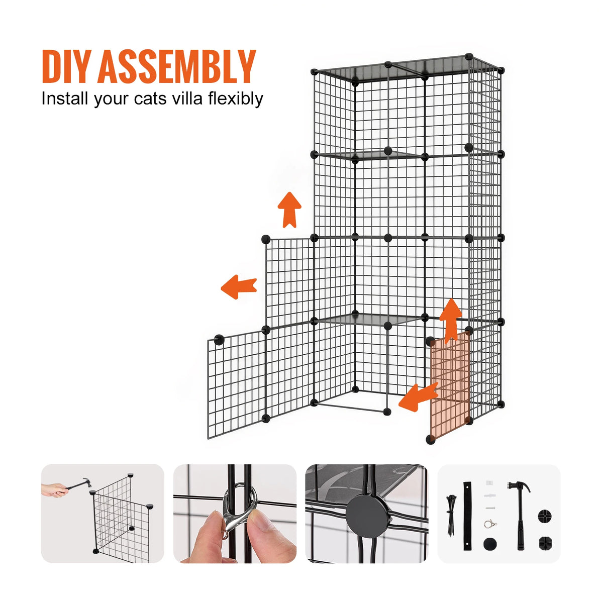SucceBuy Large Cat Cage With Detachable Metal Wire Enclosure