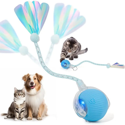 Interactive Rolling Pet Toy Ball With Elastic Mesh Tail