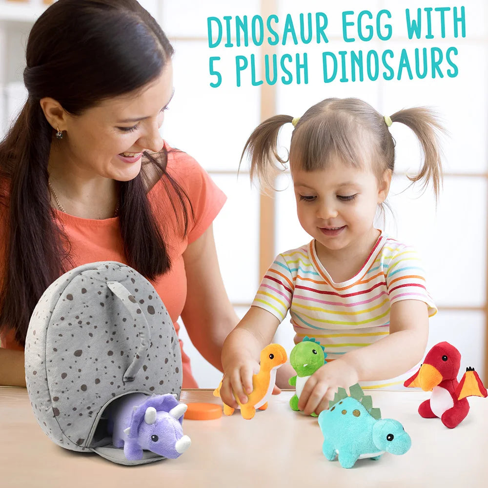 5 Small Dino Plush Dolls Egg Bag Toys for Kids