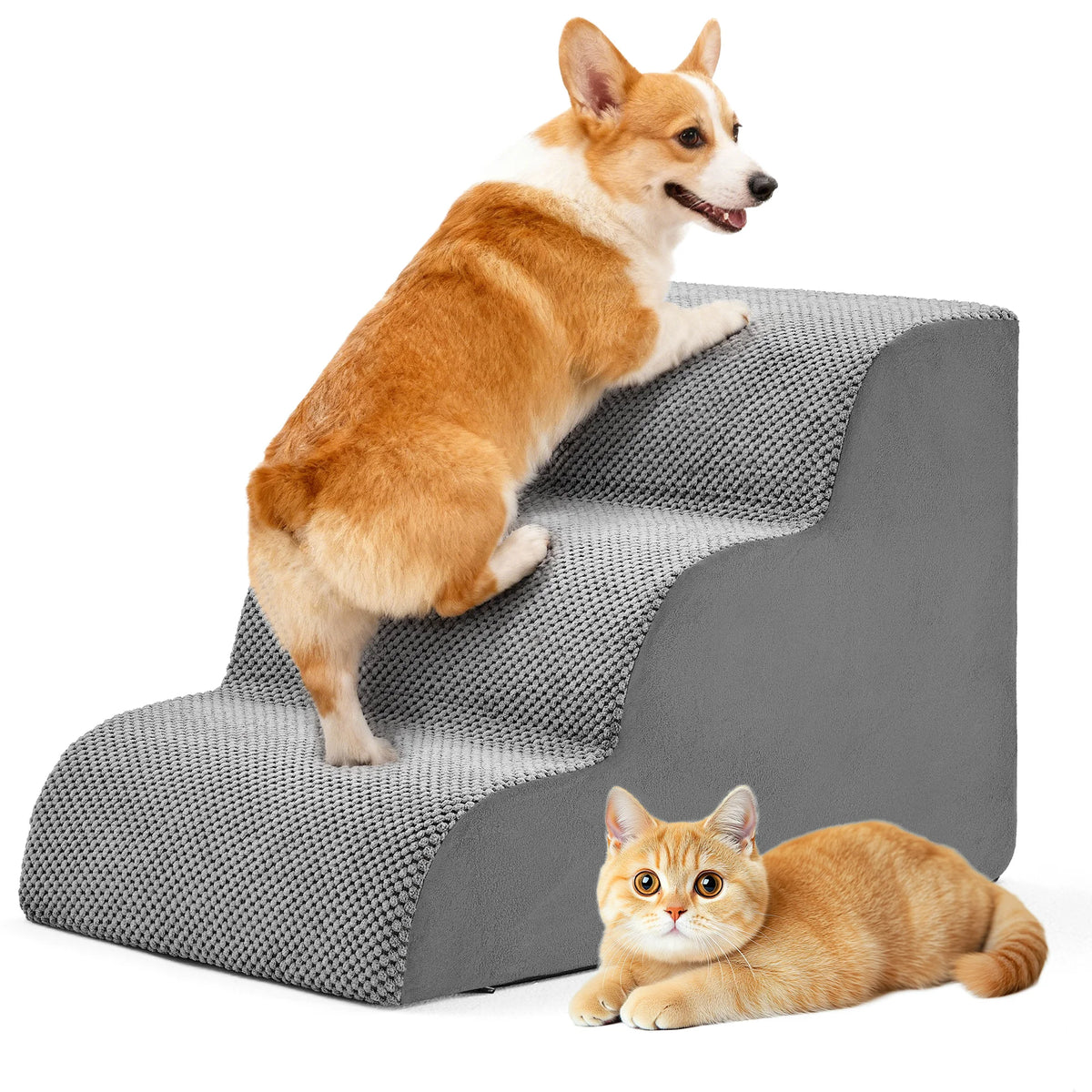 JHK Curved Design High Density Foam Dog Stairs Ramp