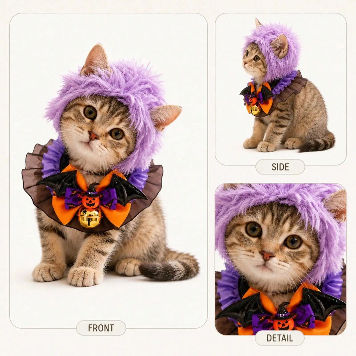 Halloween Cat Costume Set Plush Hat And Bat Bow Tie