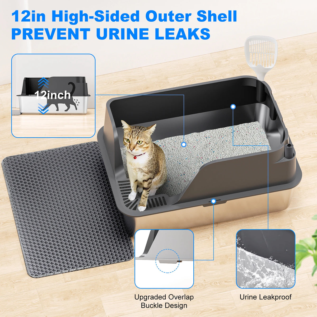 Stainless Steel Cat Litter Box With Splashproof And Leakproof Design
