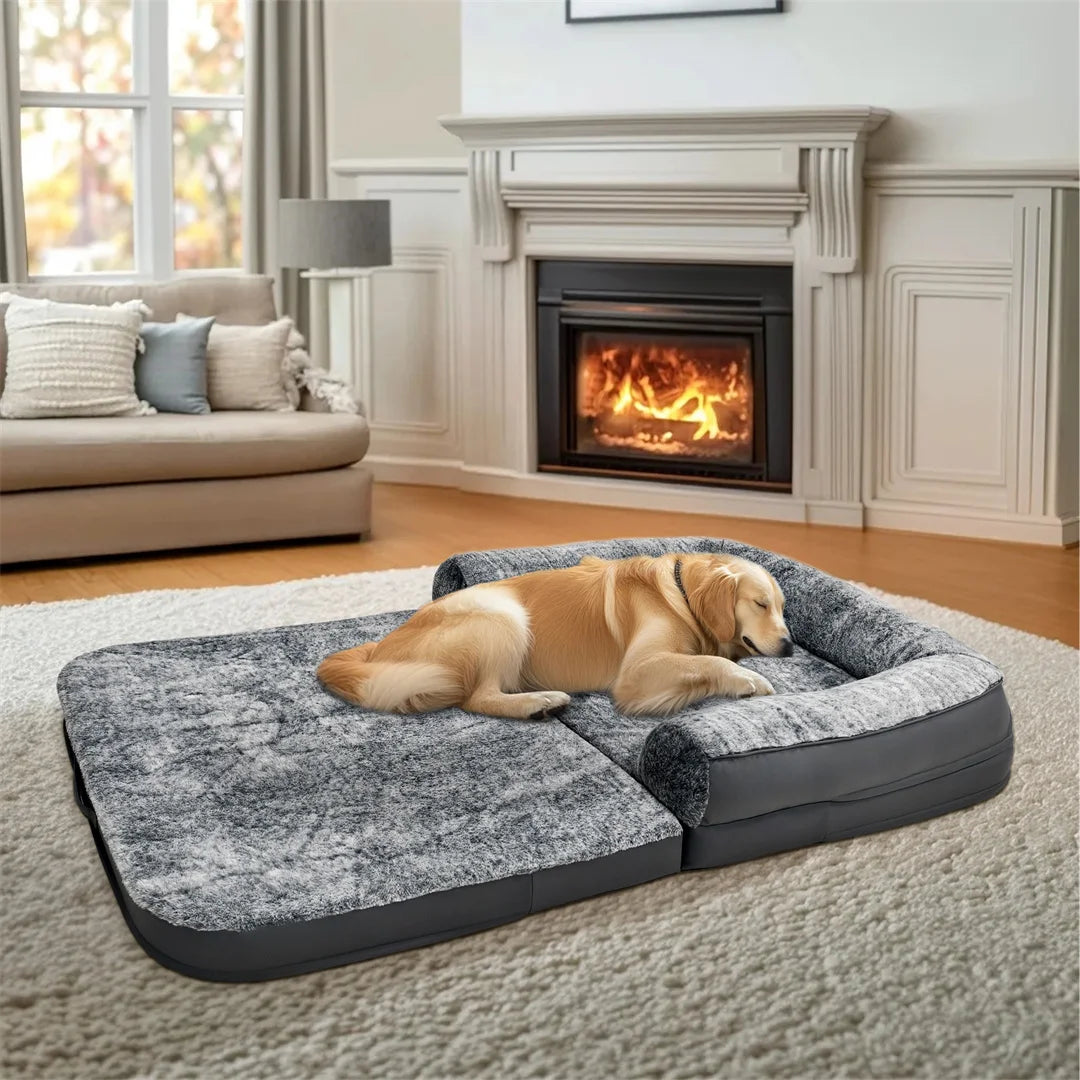 BINGOPAW Giant Foldable Orthopedic Dog Bed With Plush Removable Cover