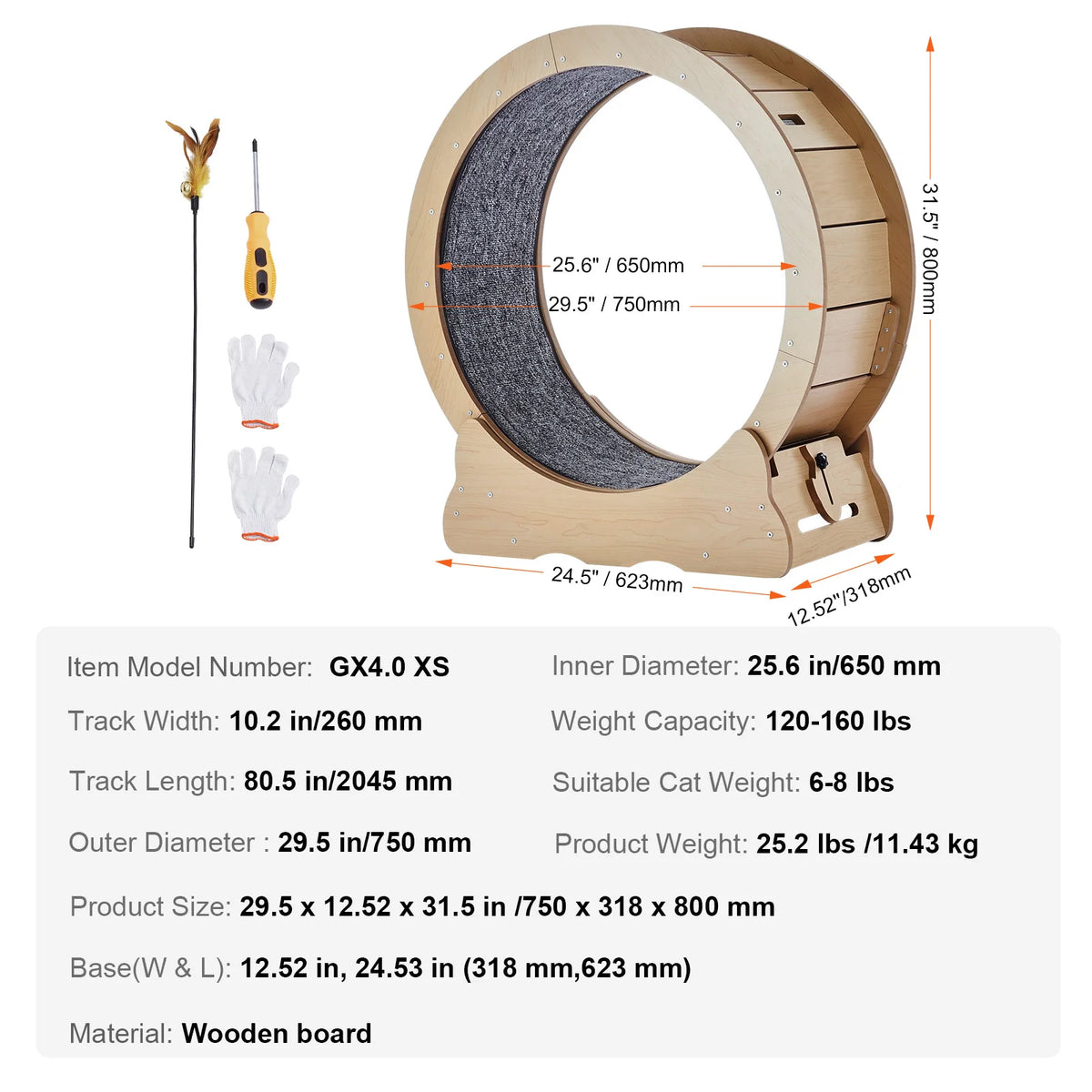 SucceBuy Wooden Cat Exercise Wheel For Indoor Cats Detachable Carpet