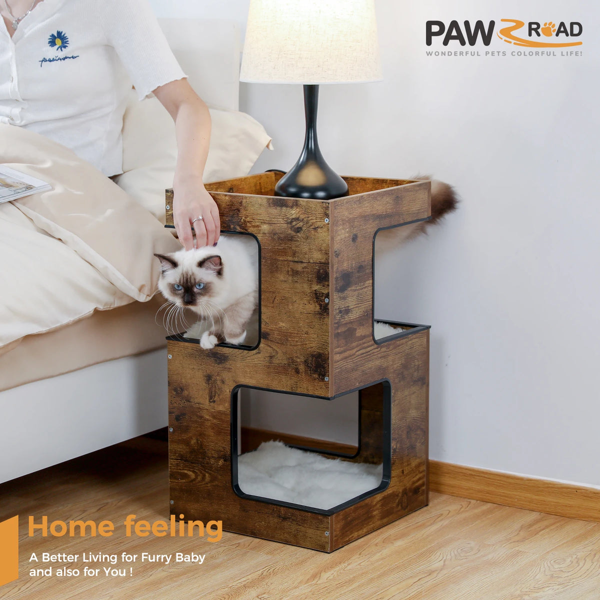 PAWZ Road Wood Cat Condo Tree House With Scratching Pad