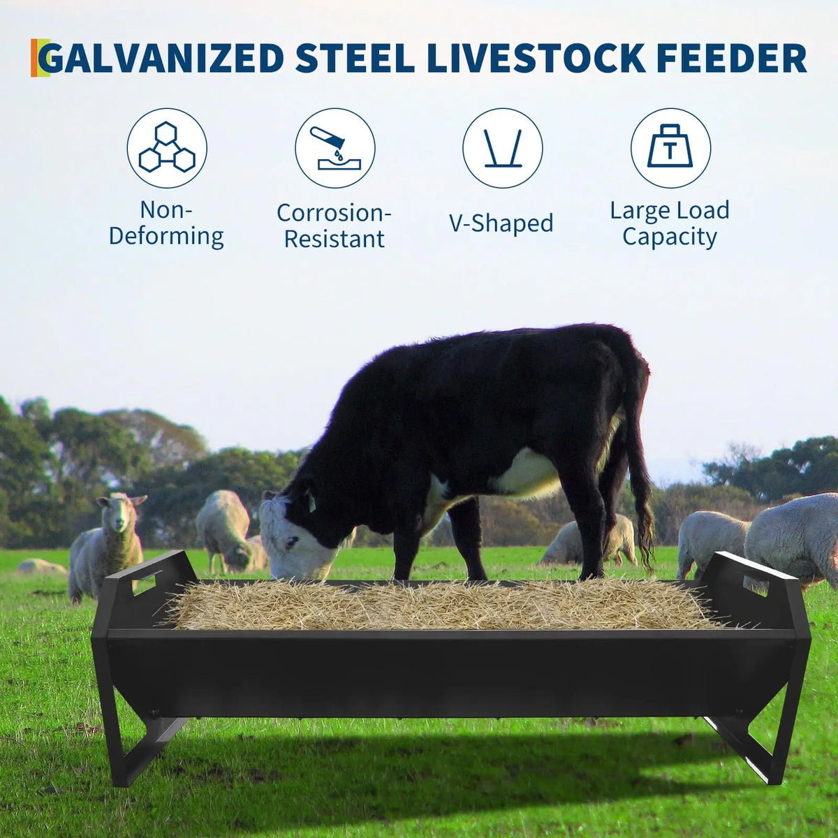 HiMISS 22 Gallon Galvanized Steel Livestock Hay Feeder Trough