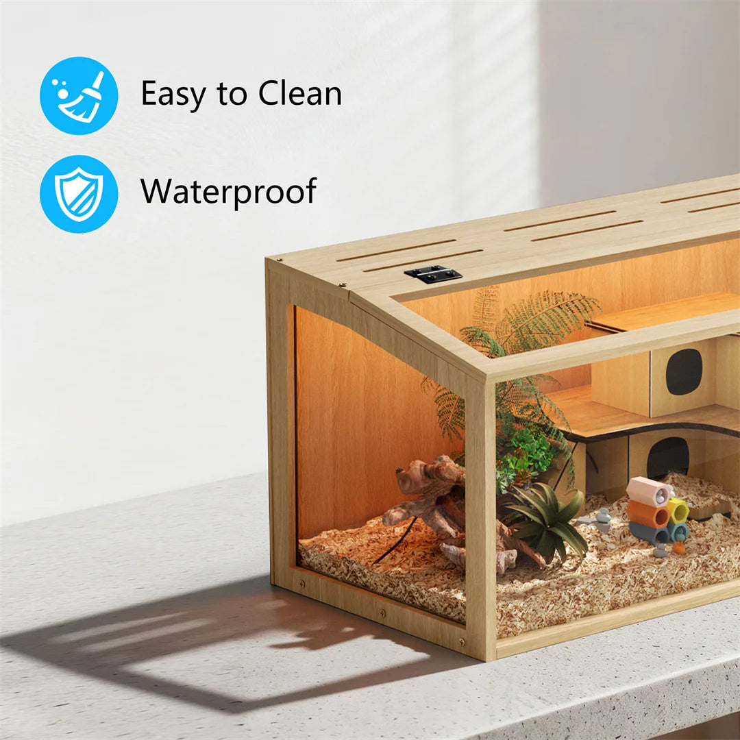 Wooden Hamster Cage With Tempered Glass And Ample Ventilation Space