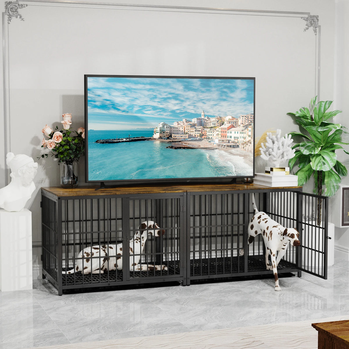Metal Wood Furniture Style Dog Crate And Pet End Table