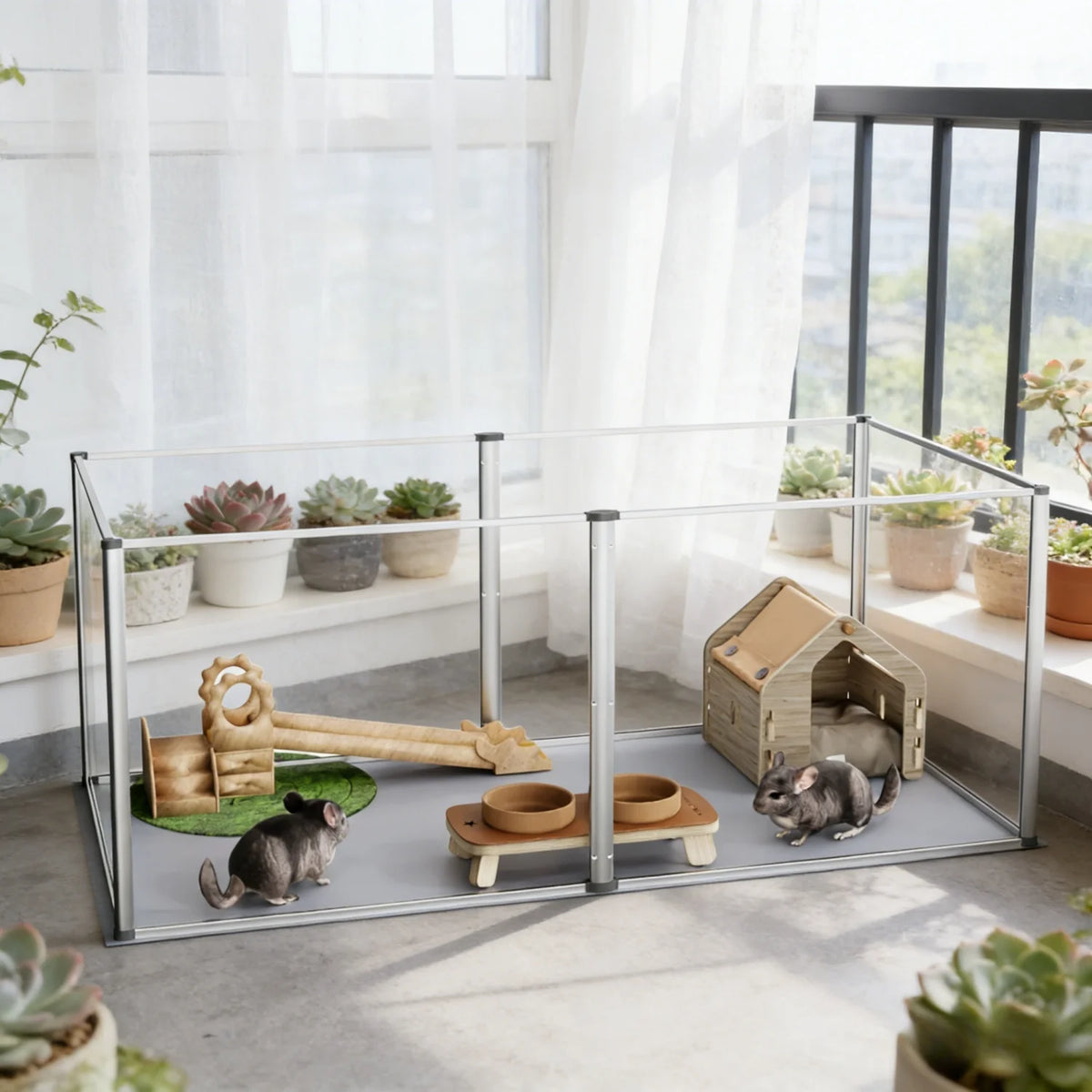 Premium Acrylic Six Panel Hamster Play Pen With Waterproof Pad