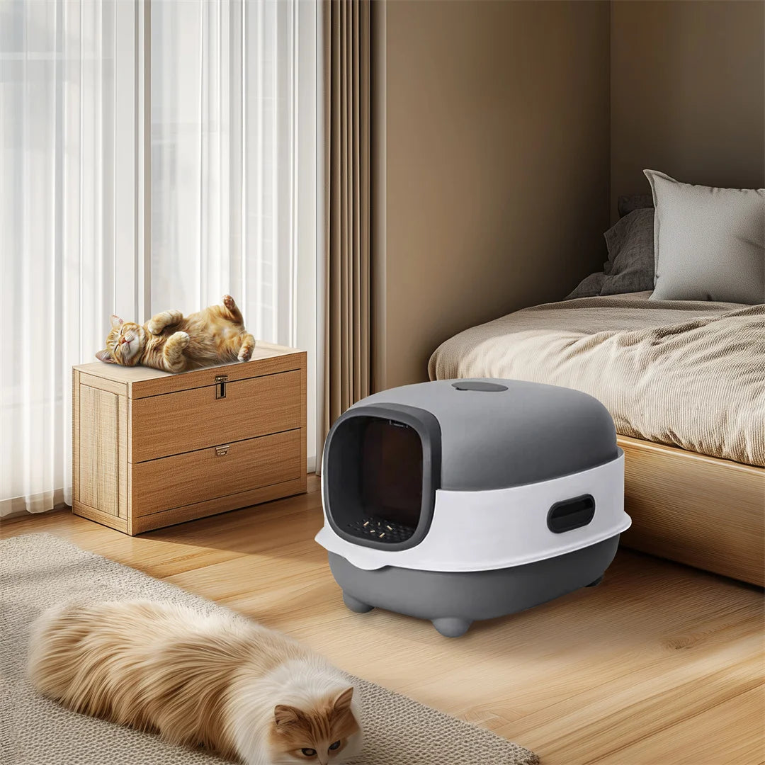 Hooded Cat Litter Box With Front Entry Scoop Easy-Clean Design
