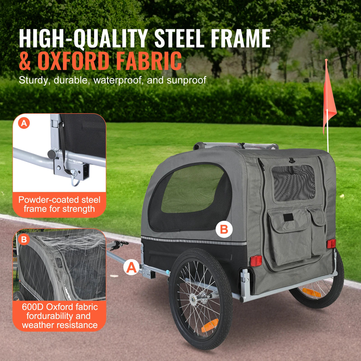 Collapsible Dog Bike Trailer With Reflective Markers And Secure Coupling