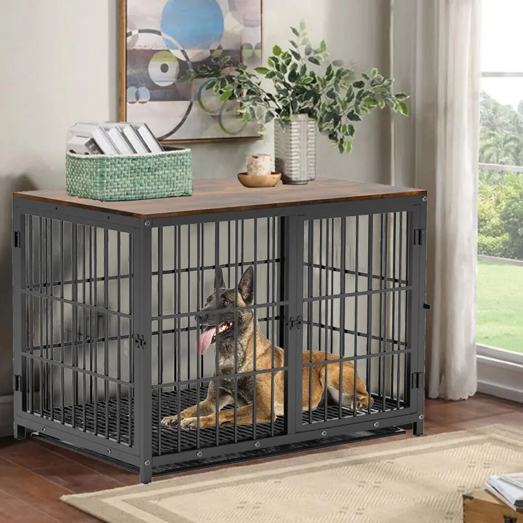 Metal Wood Furniture Style Dog Crate And Pet End Table
