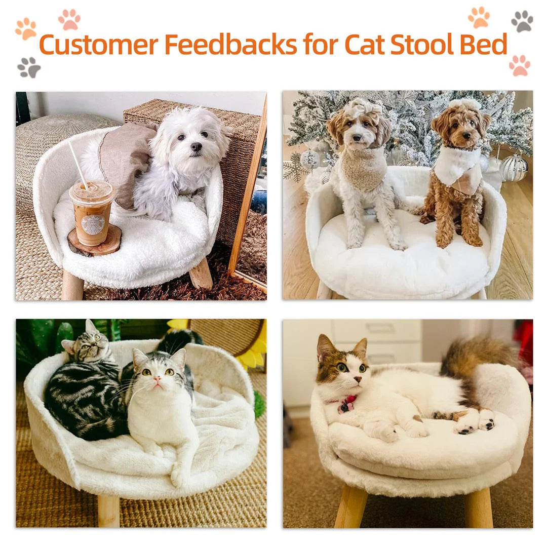 Bingopaw Waterproof Plush Cat Bed Nesting Chair With Wood Legs