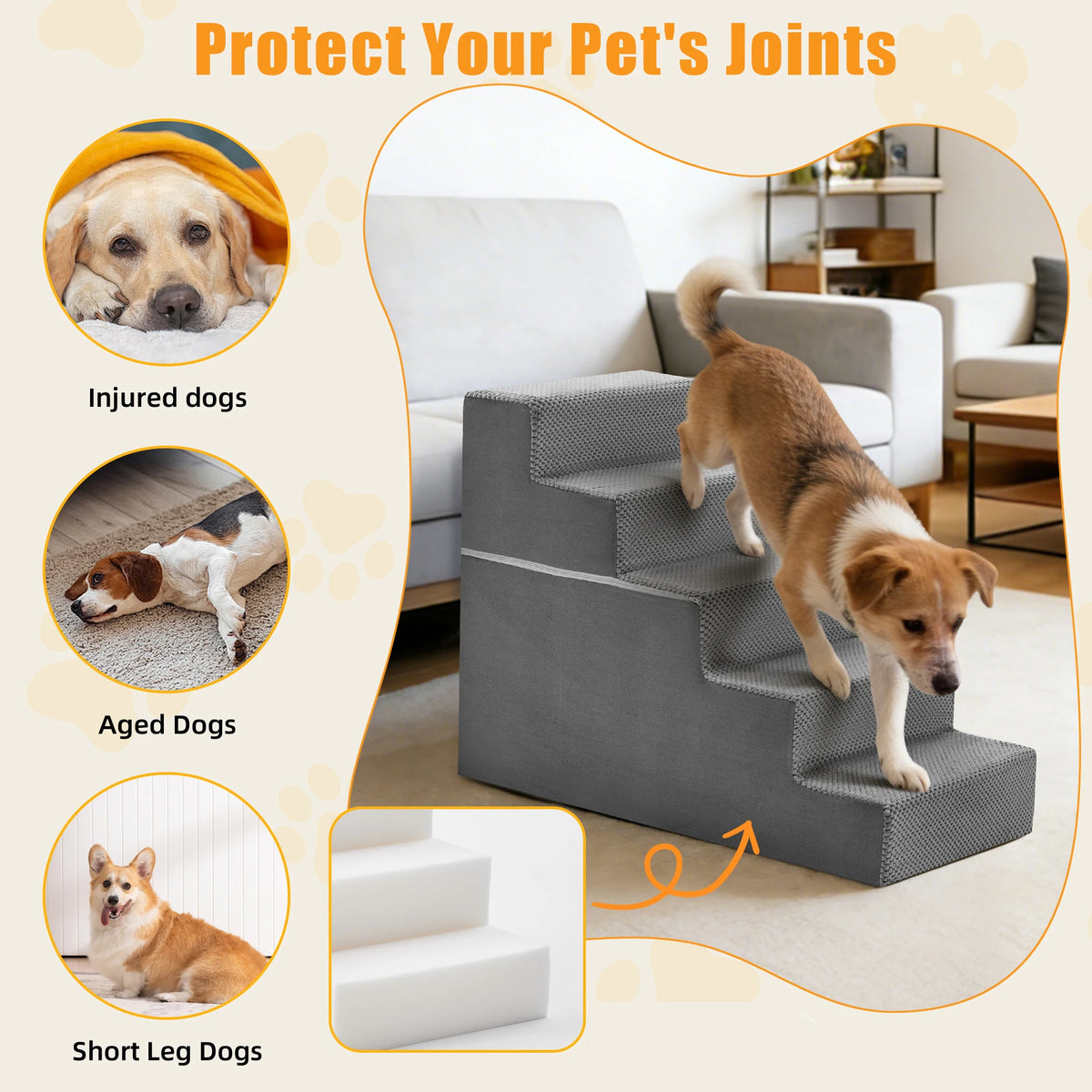 Curved Foam Dog Stairs Ramp With Non Slip Climbing Steps