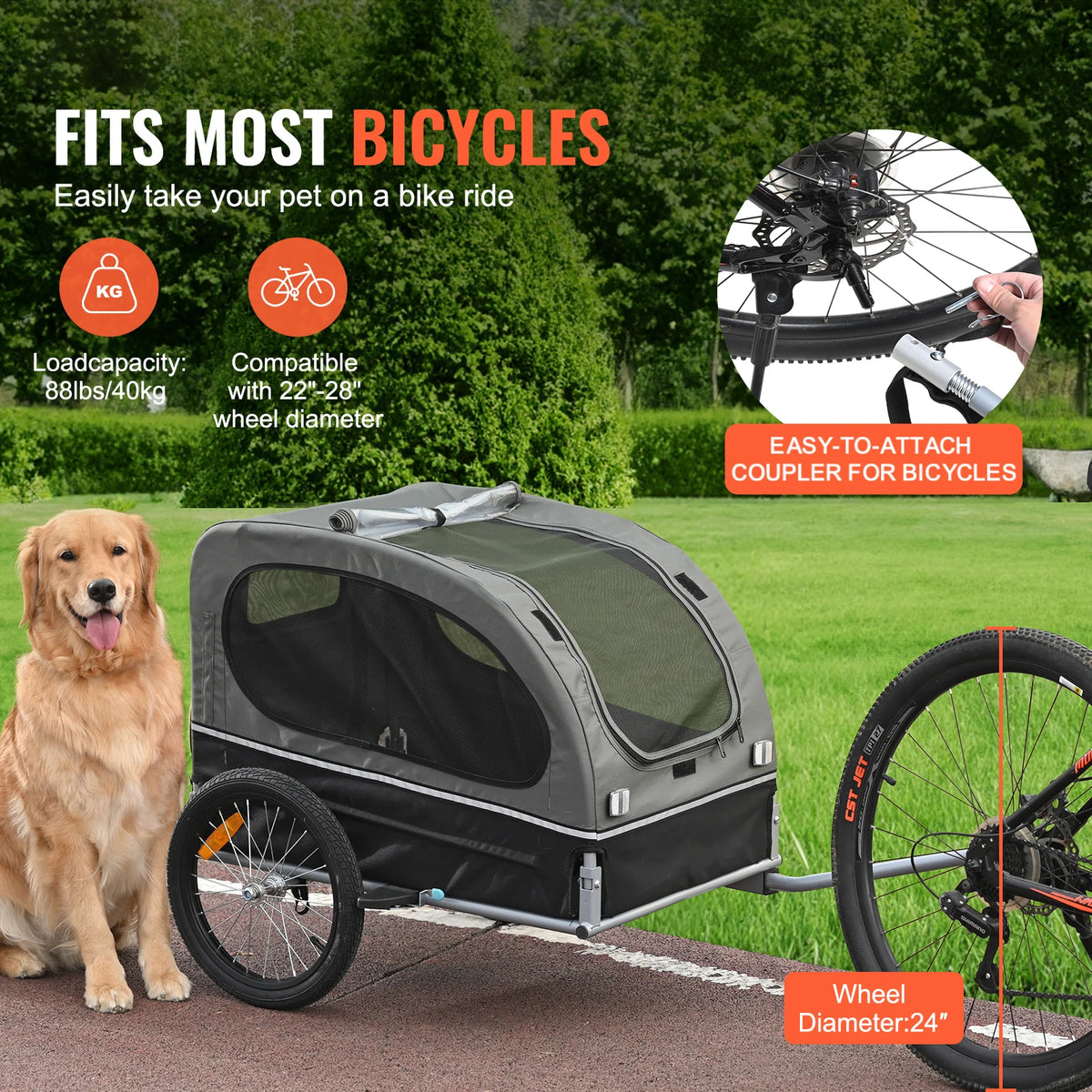 Collapsible Dog Bike Trailer With Reflective Markers And Secure Coupling