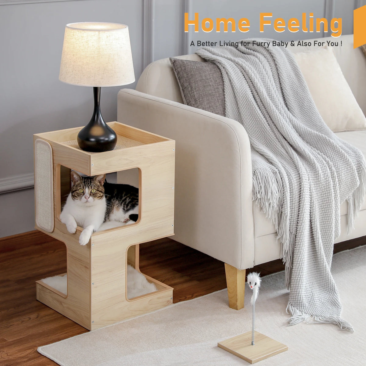 PAWZ Road Wood Cat Condo Tree House With Scratching Pad