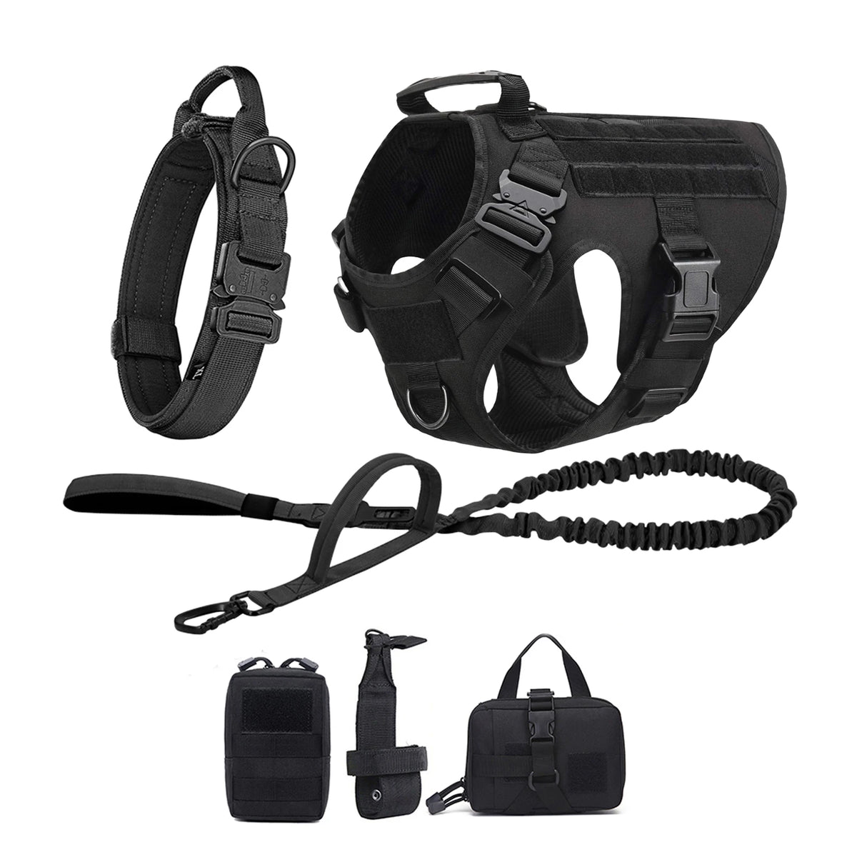 Tactical Dog Harness With Leash And Molle Pouches For Training