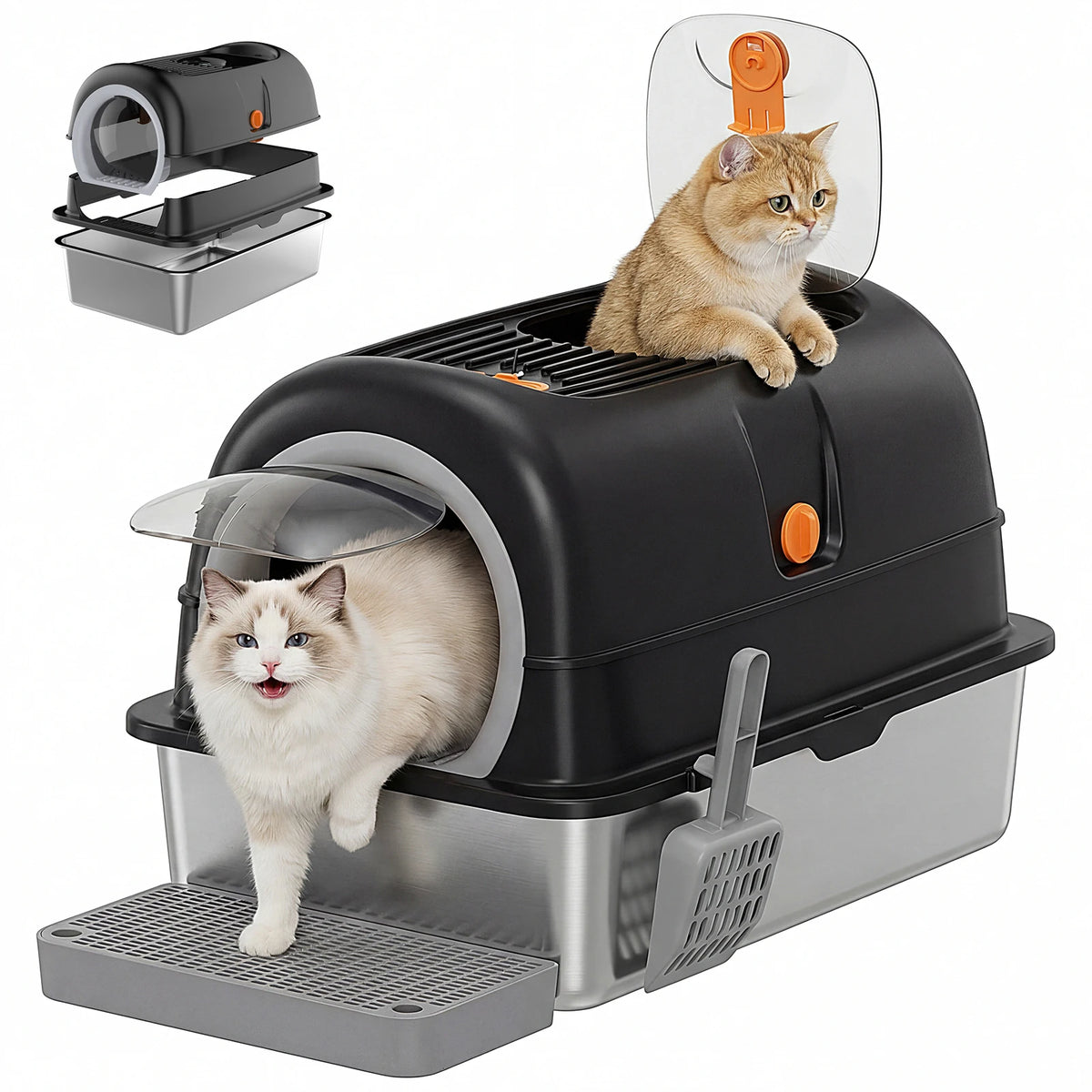 JHK Stainless Steel Enclosed Cat Litter Box For Large Cats