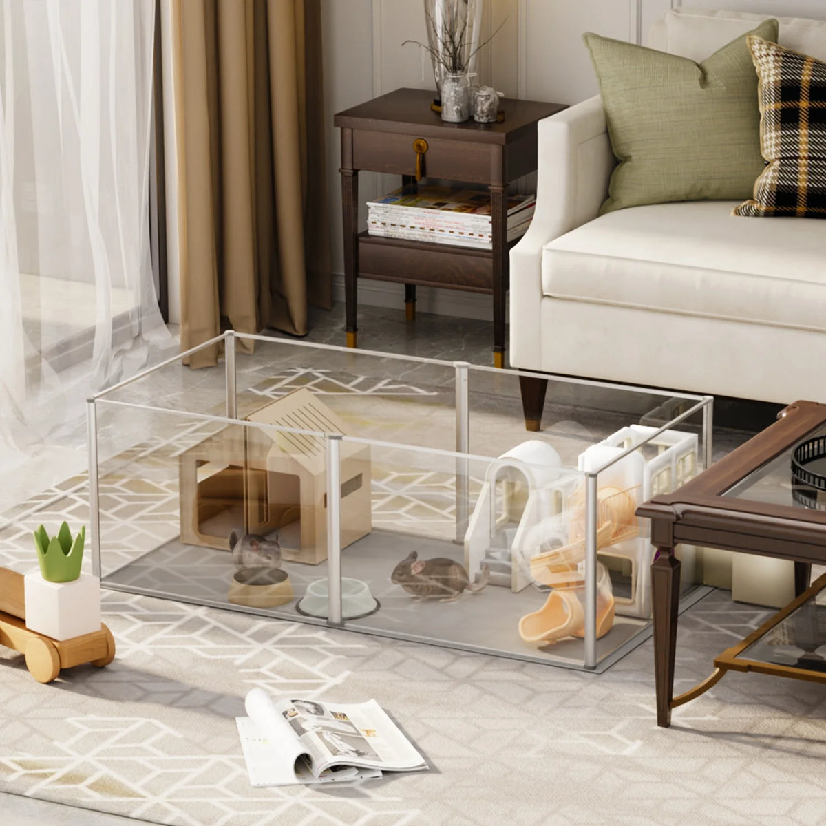 Premium Acrylic Six Panel Hamster Play Pen With Waterproof Pad