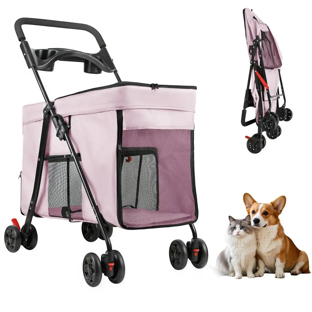 Foldable Dog Stroller With Removable Tray And Ventilation Windows