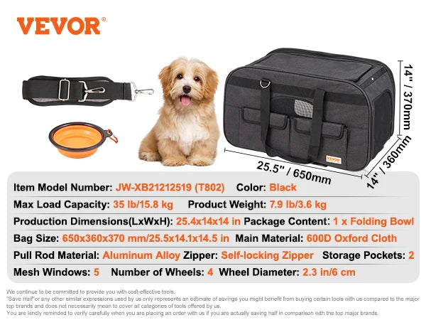 Wheeled Pet Carrier Backpack With Telescopic Handle For Pets