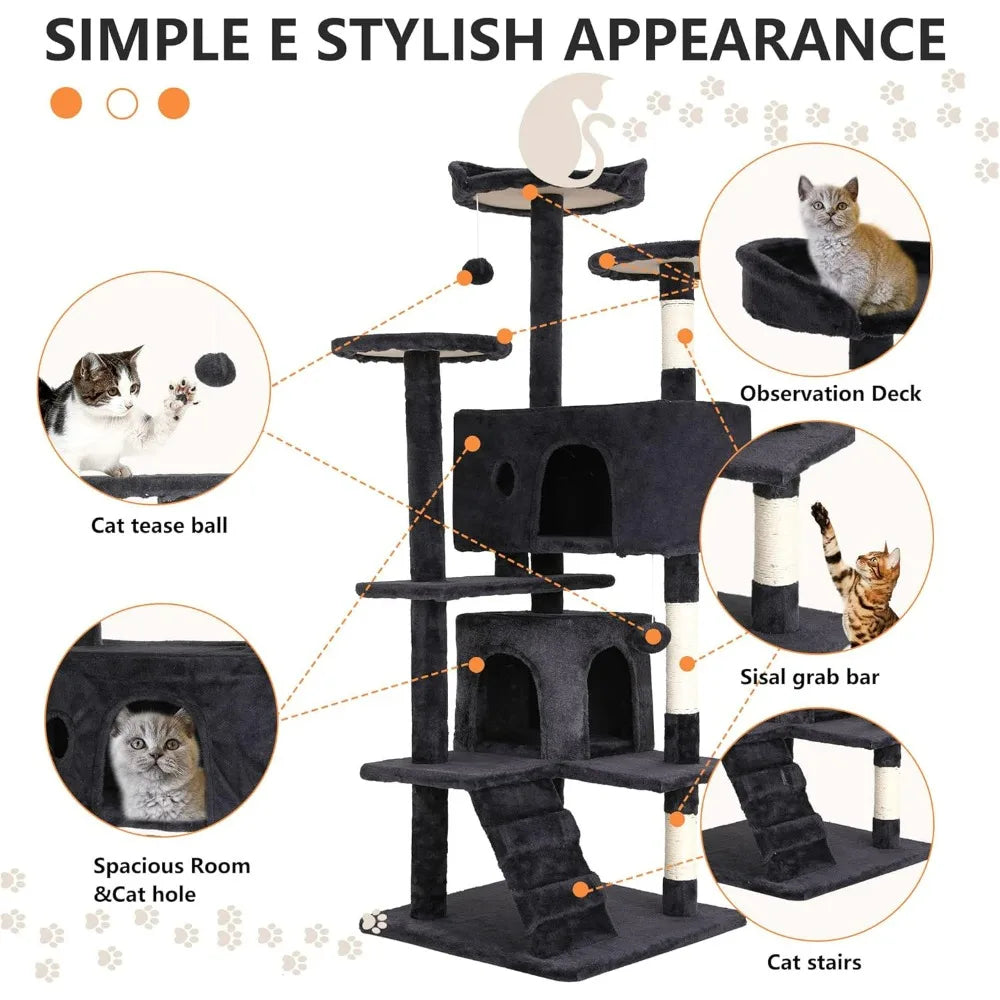 BestPet Multi-Level Cat Tree With Scratching Posts And Cozy Condos