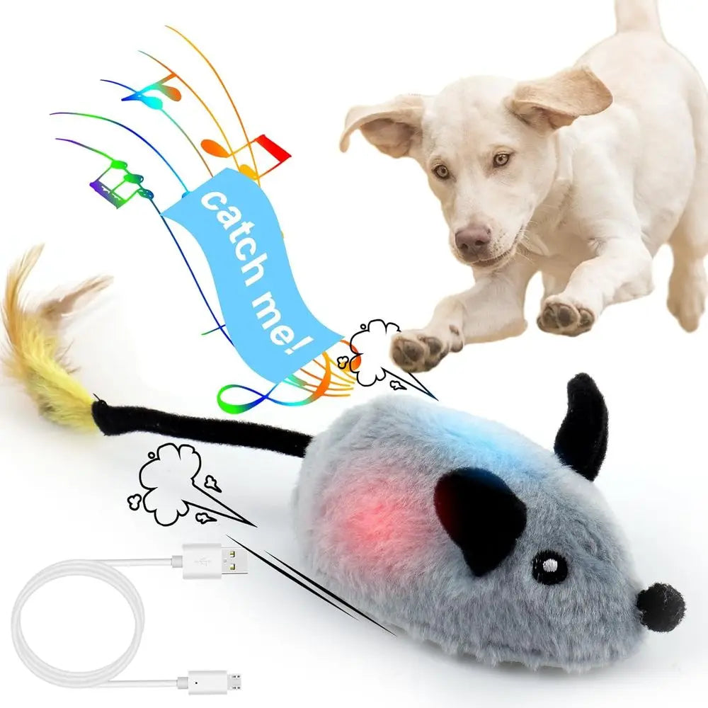 Automatic Interactive Dog Mouse Toy With Squeak And Led Lights