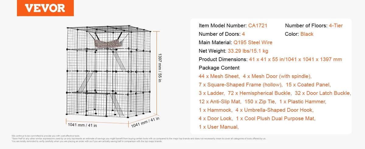 SucceBuy Large Cat Cage With Detachable Metal Wire Enclosure