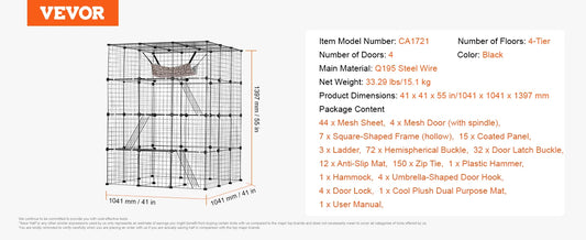SucceBuy Large Cat Cage With Detachable Metal Wire Enclosure