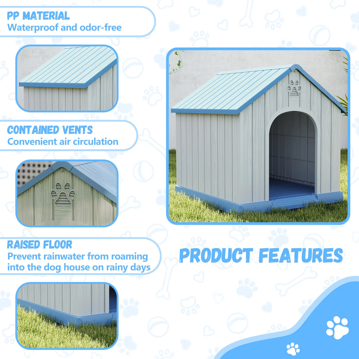 Weatherproof Plastic Dog House For Indoor And Outdoor Pet Shelter