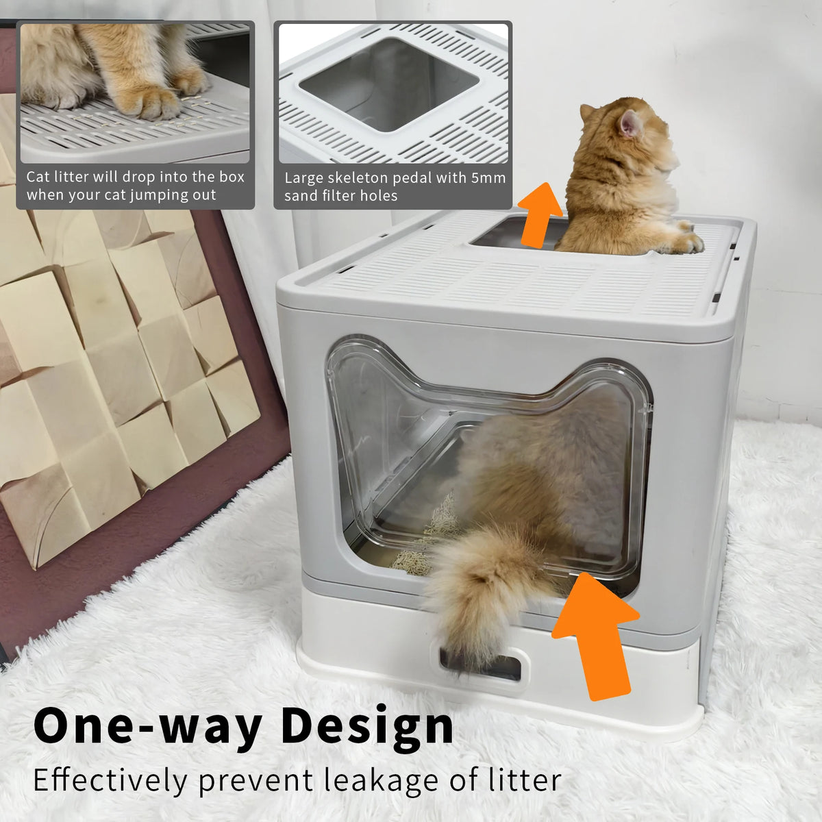 Enclosed Cat Litter Box With Front Entry And Top Exit
