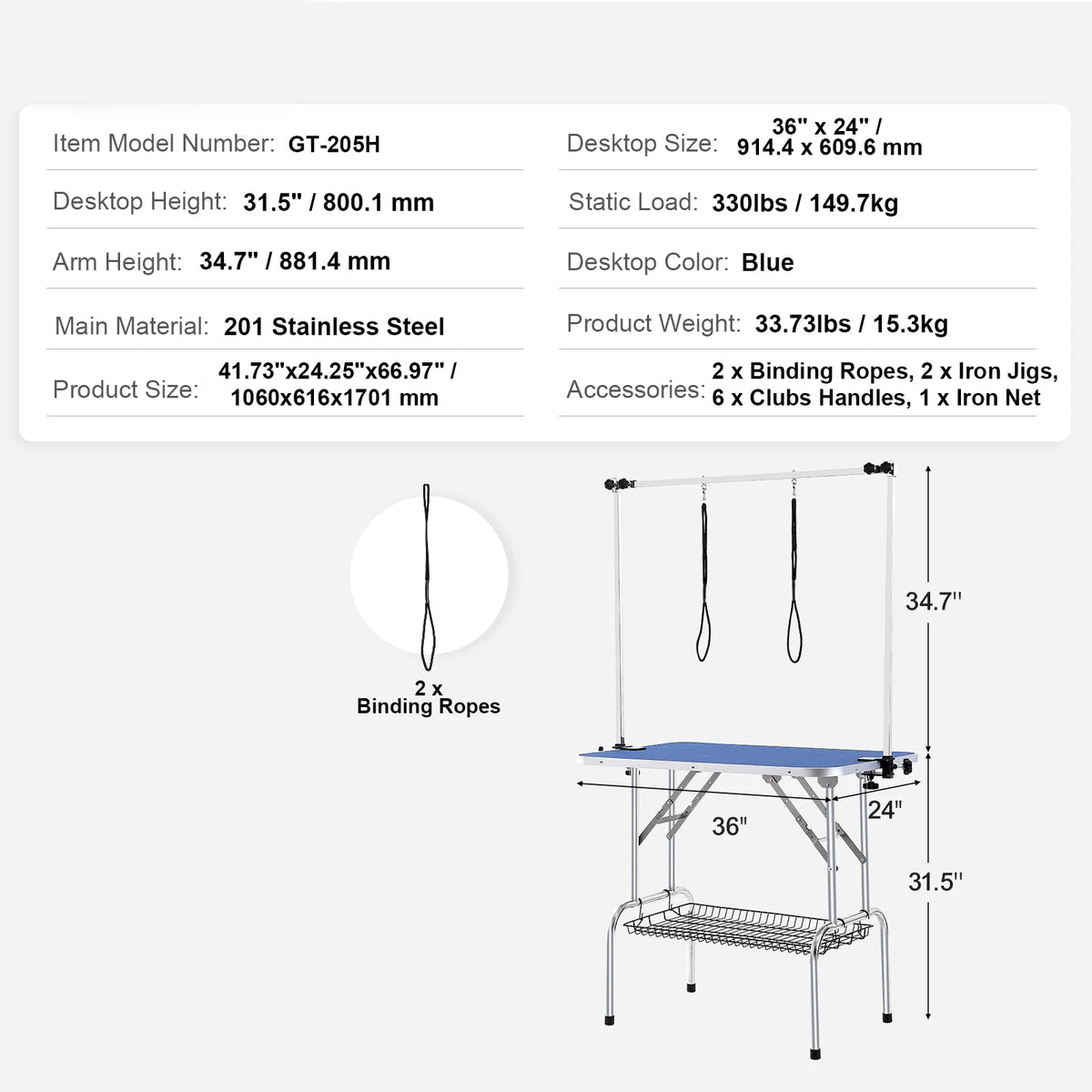 Foldable Pet Grooming Table With Dual Arms And Clamp