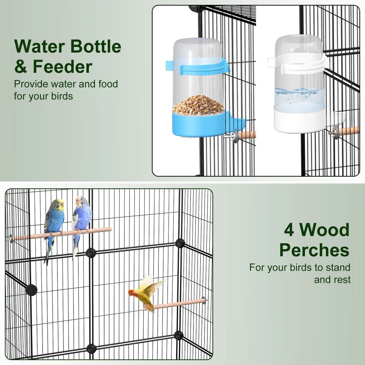 Indoor Bird Cage For Small Pets With Multiple Wood Perches