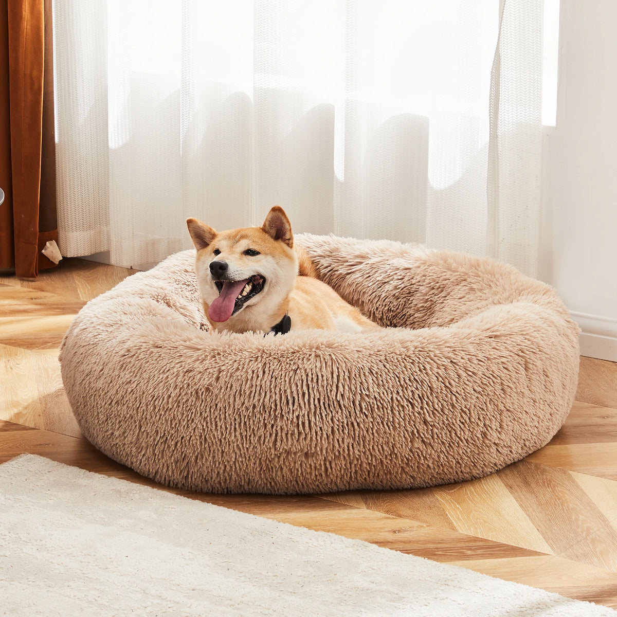 JHK Calming UltraPlush Faux Fur Dog Bed With Anti Slip