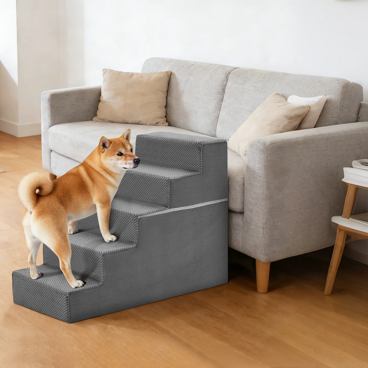 Curved Foam Dog Stairs Ramp With Non Slip Climbing Steps