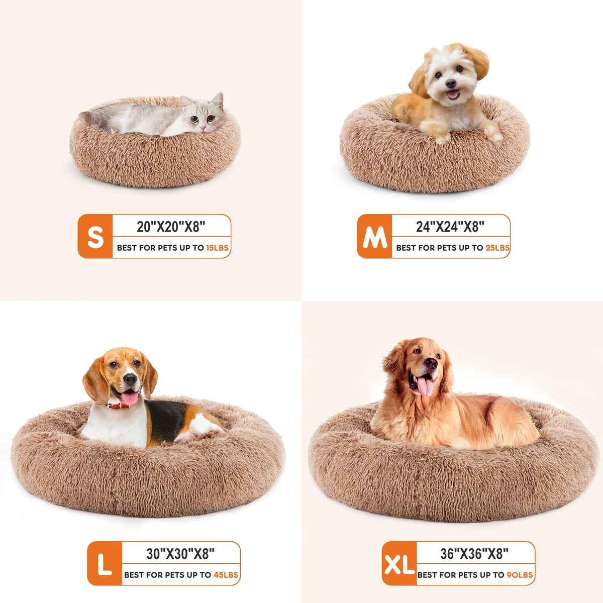 JHK Calming UltraPlush Faux Fur Dog Bed With Anti Slip