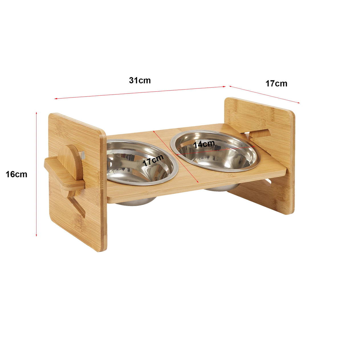 Adjustable Wooden Raised Cat Bowls With Stainless Steel Dishes