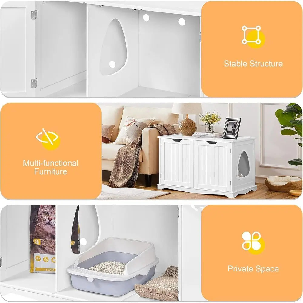 Modern Wooden Cat Litter Box Enclosure Console Cabinet With Lid