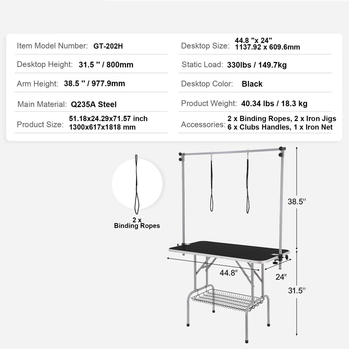 Foldable Pet Grooming Table With Dual Arms And Clamp
