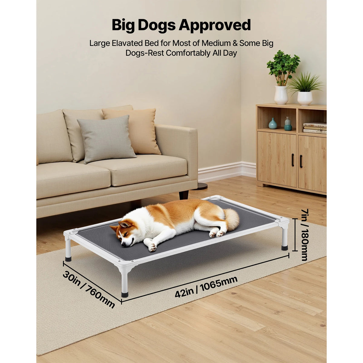 SucceBuy Elevated Dog Bed Portable Raised Cot With Breathable Mesh