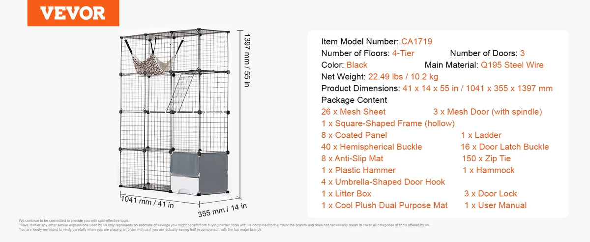 SucceBuy Large Cat Cage With Detachable Metal Wire Enclosure