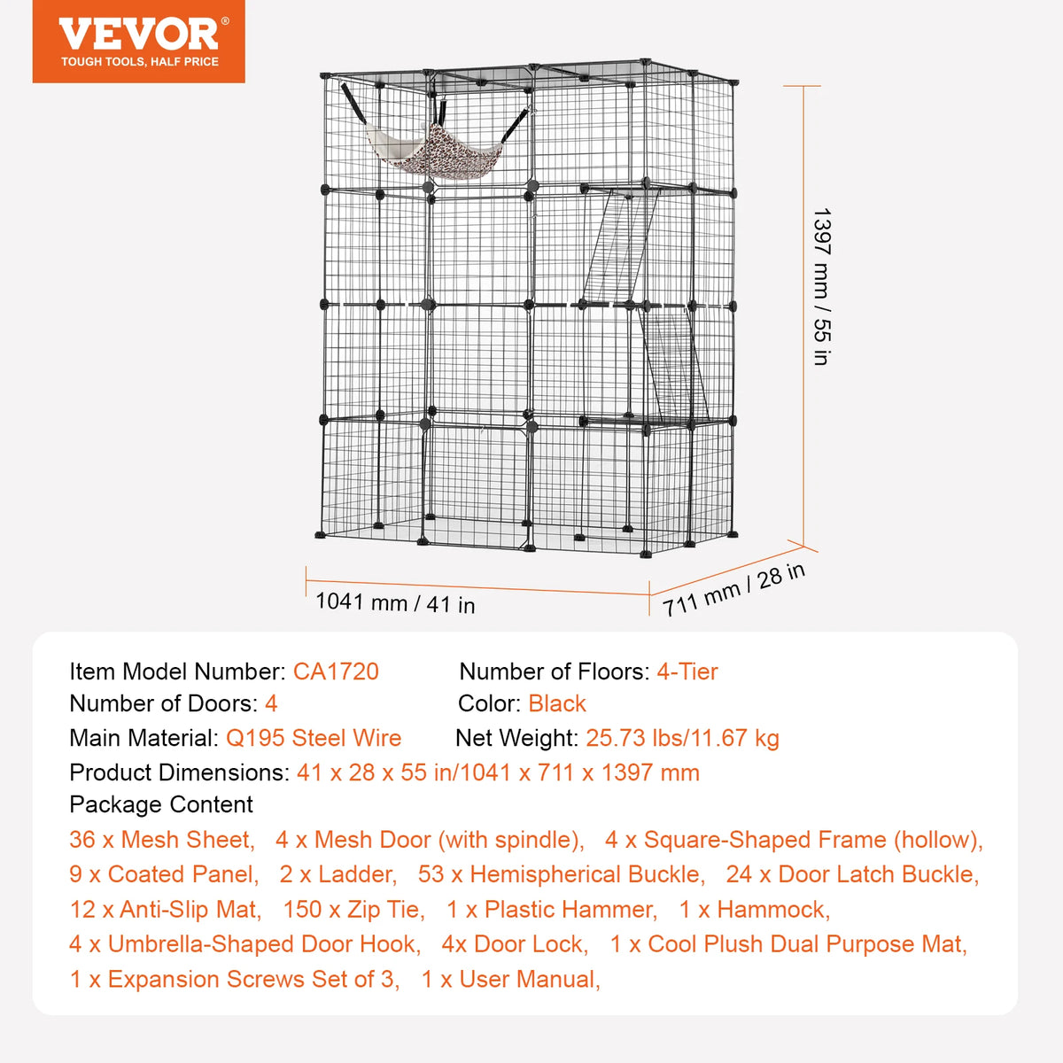 SucceBuy Large Cat Cage With Detachable Metal Wire Enclosure