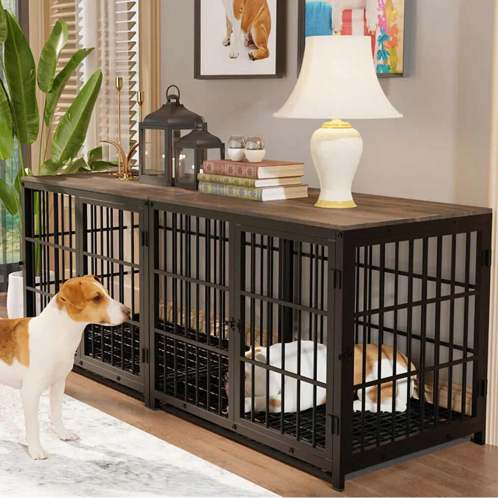 Metal Wood Furniture Style Dog Crate And Pet End Table