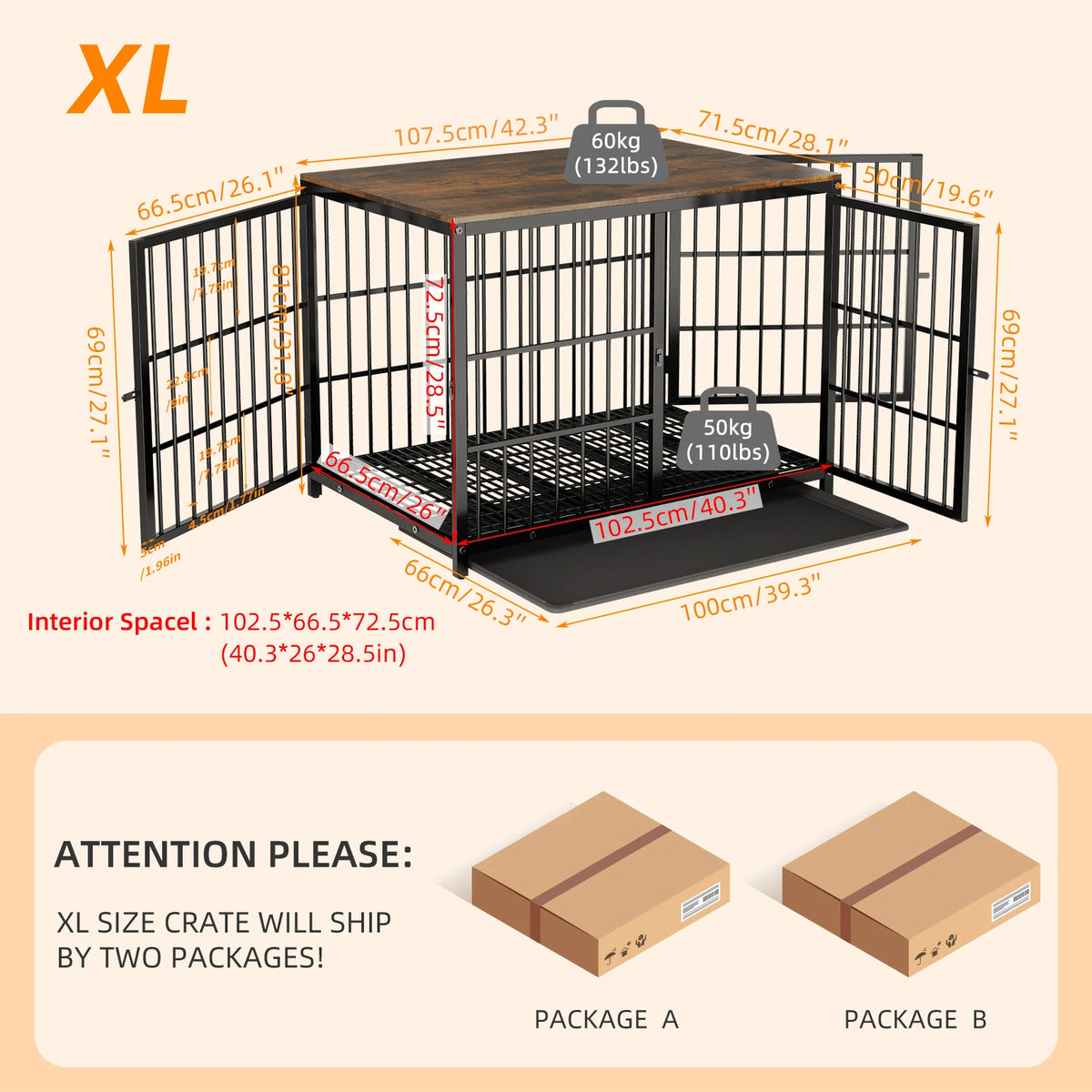 Metal Wood Furniture Style Dog Crate And Pet End Table