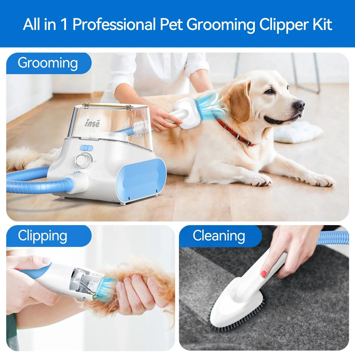 Inse P30 Cordless Pet Grooming Vacuum With Low Noise Design